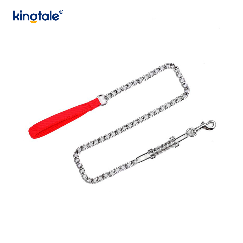 Correa de cadena para perros resistente con asa acolchada y gancho de metal.