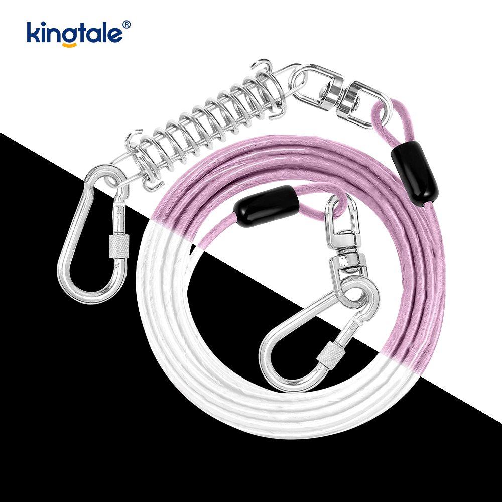 Cable de amarre para perros Correa exterior Cable de metal con resorte Clips giratorios de 360°