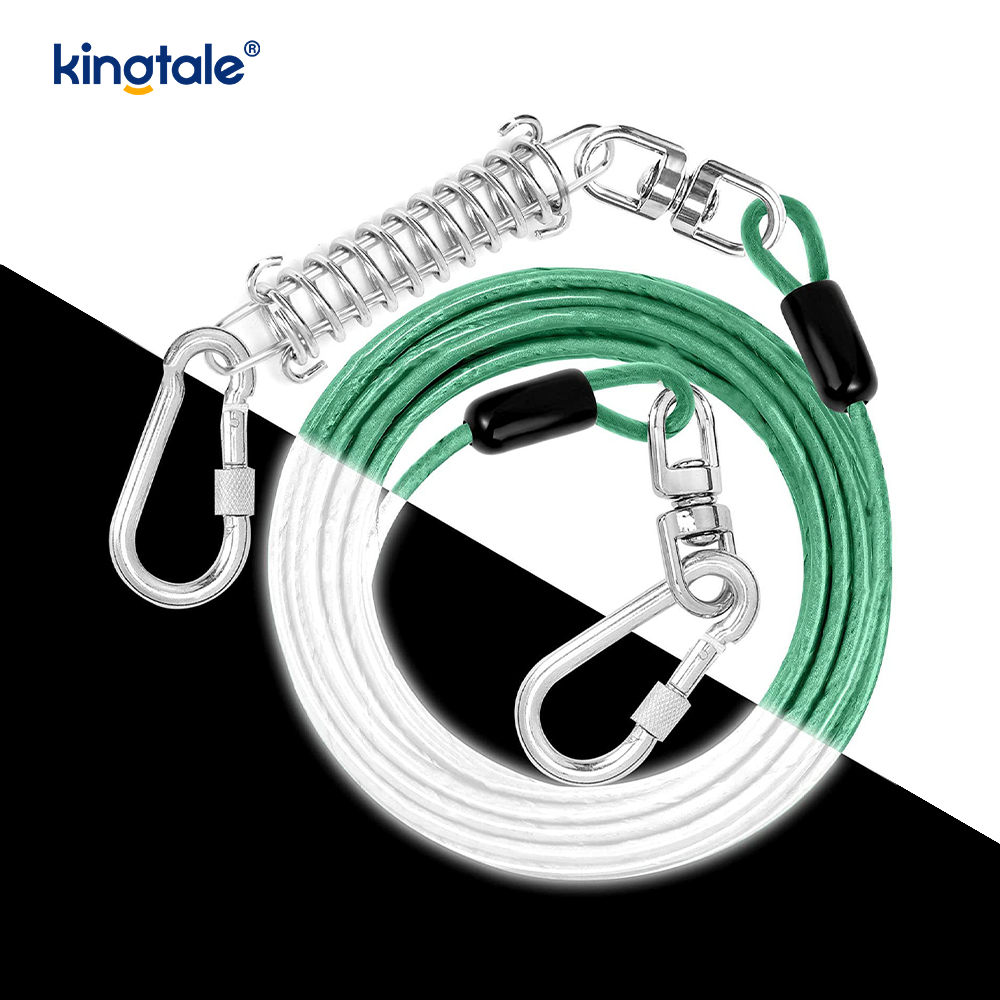 Cable de amarre para perros Correa exterior Cable de metal con resorte Clips giratorios de 360°