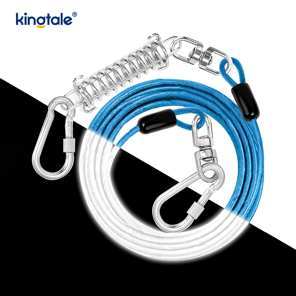 Cable de amarre para perros Correa exterior Cable de metal con resorte Clips giratorios de 360°