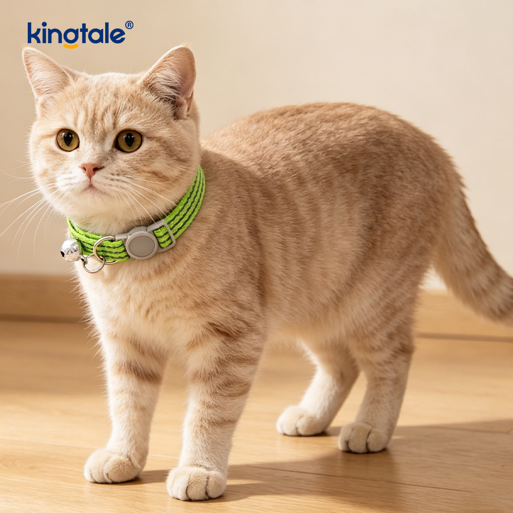 Collar de nailon ajustable y ligero con tira nocturna de alta visibilidad para gatos de niño y niña