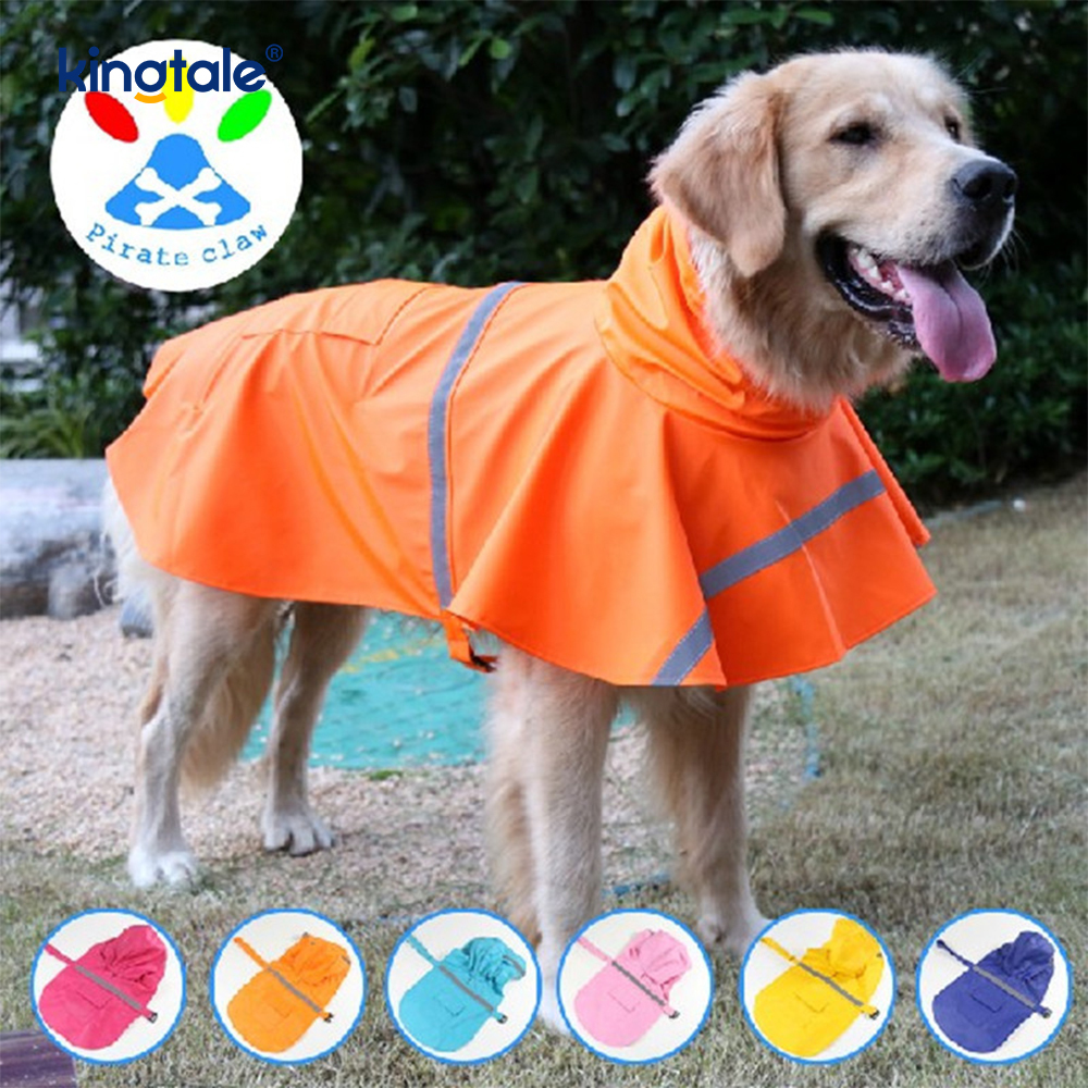 Chaqueta impermeable ajustable para perro con raya reflectante con orificio para correa