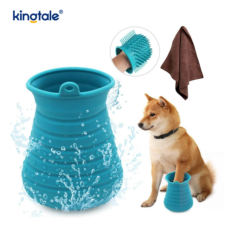 Taza limpiadora de patas de perro con toalla, lavadora de pies para mascotas, cepillo de limpieza portátil para perros