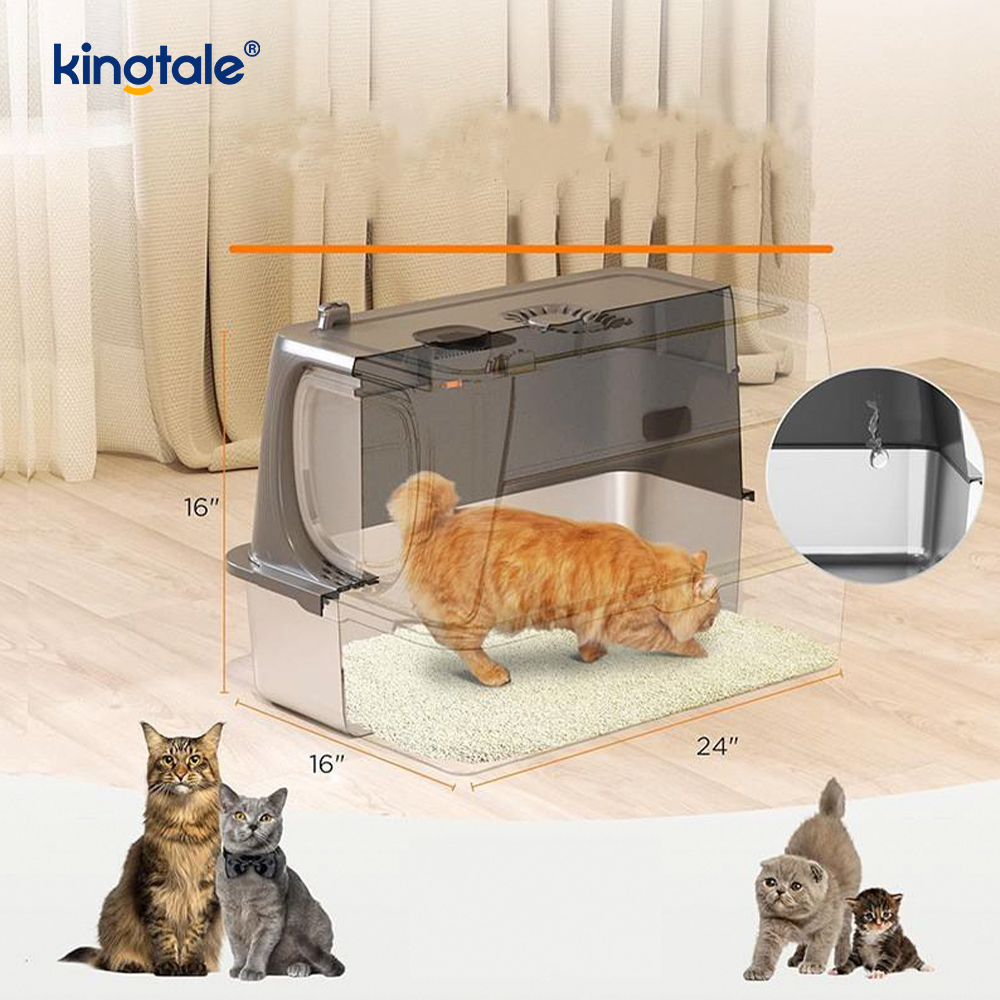 Caja de arena para gatos extra grande con pala para arena para gatos de acero inoxidable completamente cerrada