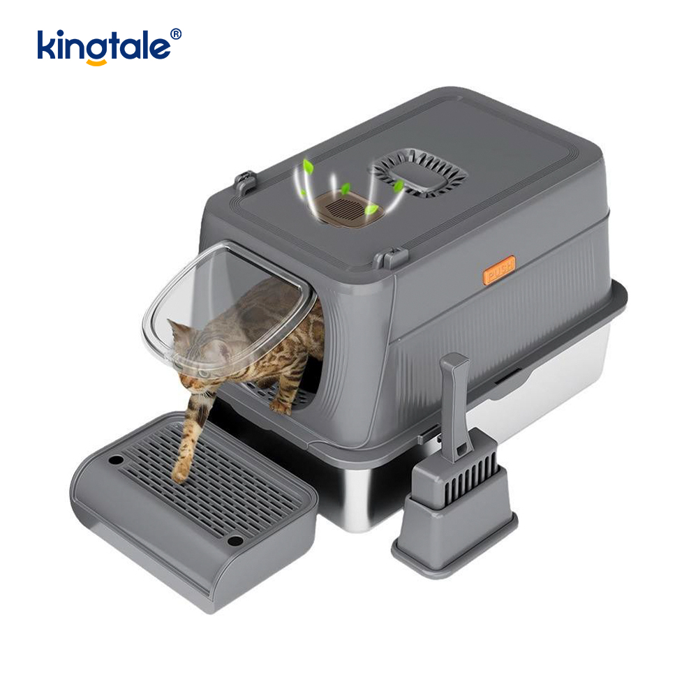 Caja de arena para gatos extra grande con pala para arena para gatos de acero inoxidable completamente cerrada