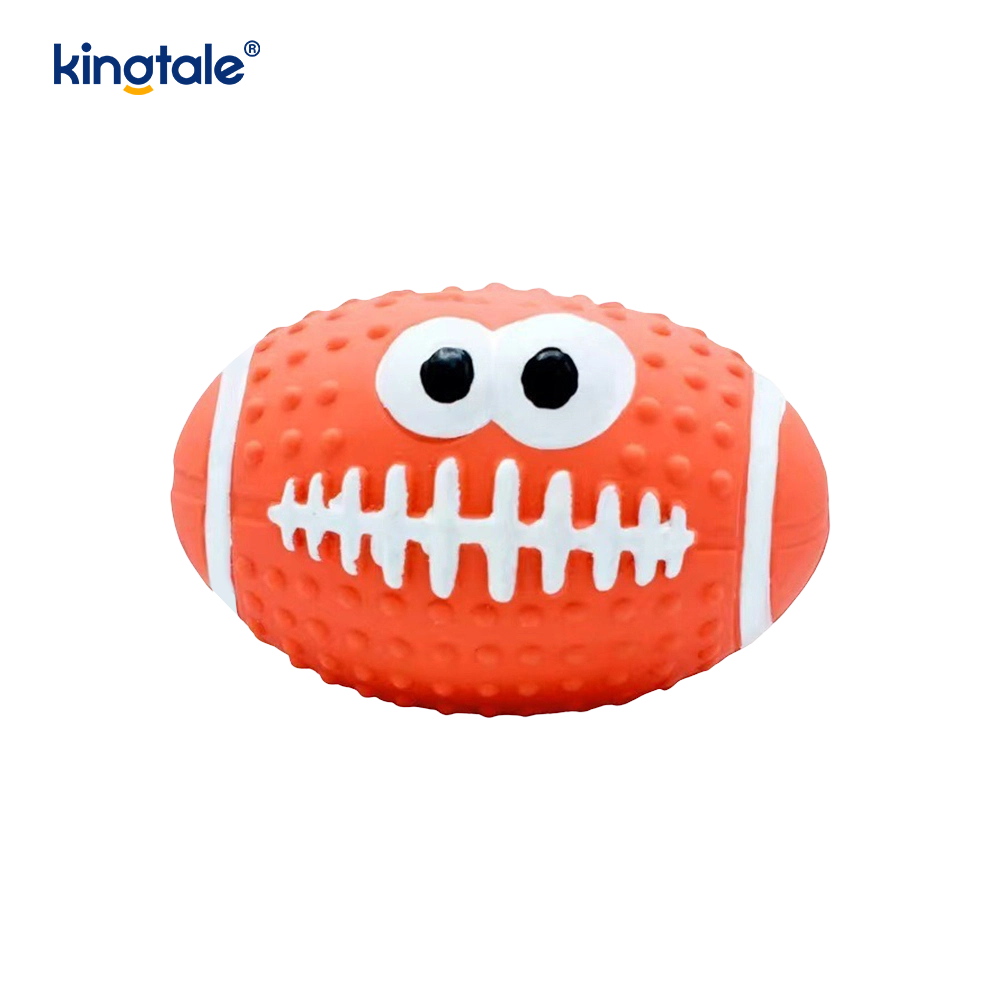 Juguete para mascotas de látex que hace sonido bola con cara sonriente interior y exterior